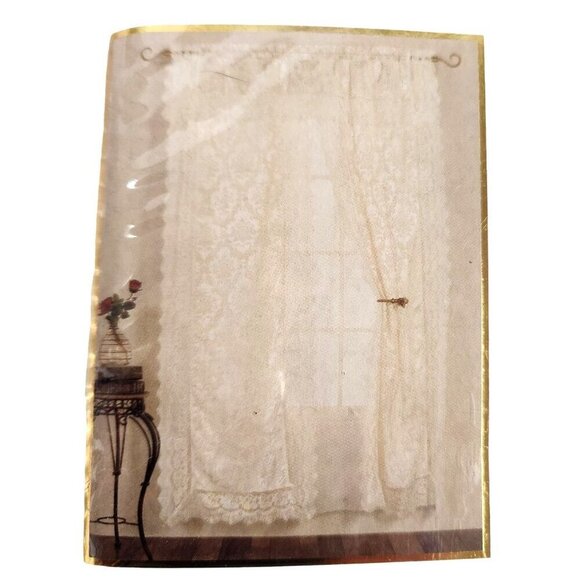 Irene Estex Jacquard Panel With Lace Valance Voile Liner and 2 Tie-backs 60x63 B - Picture 2 of 12